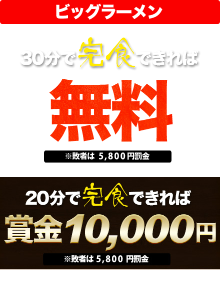 20分で完食できれば無料!! ビッグラーメン※敗者は10,000円罰金